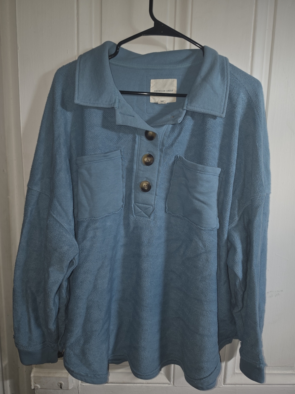 American Eagle Outfitters Dusty Blue Button-Placket Pullover Shirt